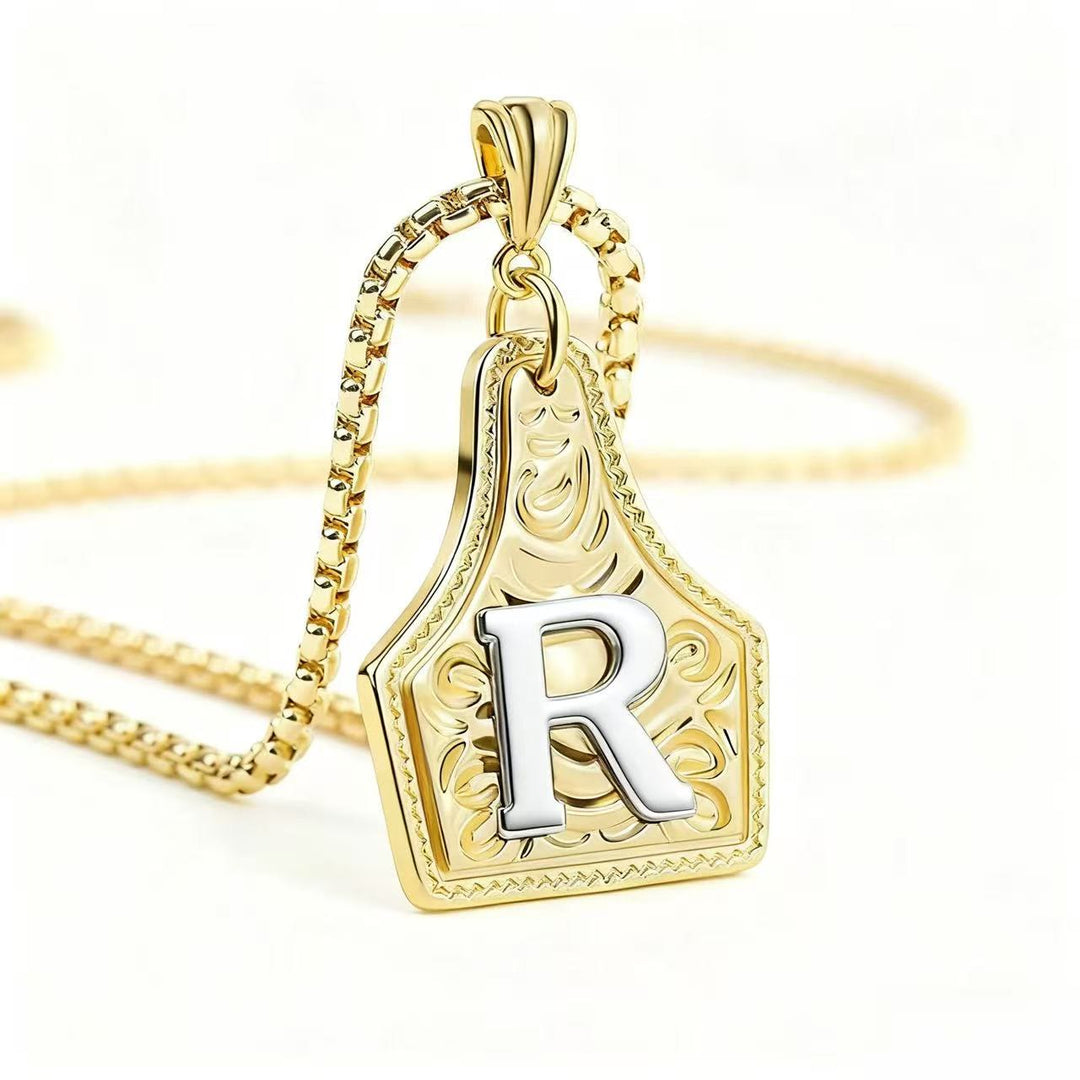 Collar con colgante de letra en relieve exquisito de oro y plata - Dorado - R - image 21