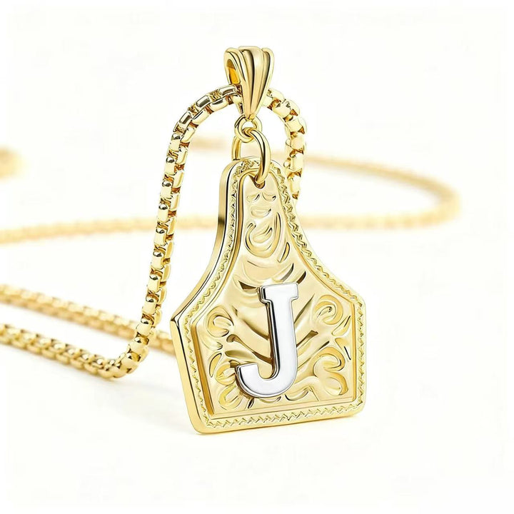 Collar con colgante de letra en relieve exquisito de oro y plata - Dorado - J - image 13
