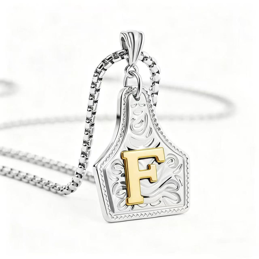 Collar con colgante de letra en relieve exquisito de oro y plata - Plata - F - image 35