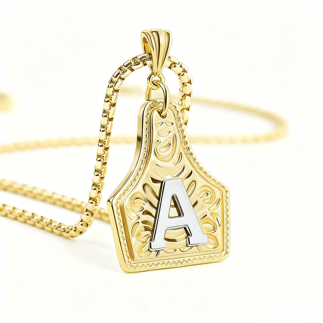 Collar con colgante de letra en relieve exquisito de oro y plata - Dorado - A - image 0