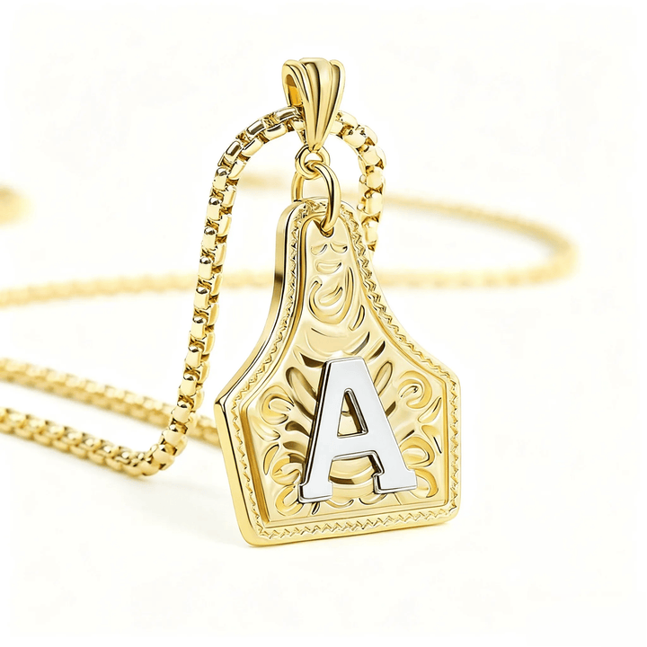 Collar con colgante de letra en relieve exquisito de oro y plata - Dorado - A - image 0