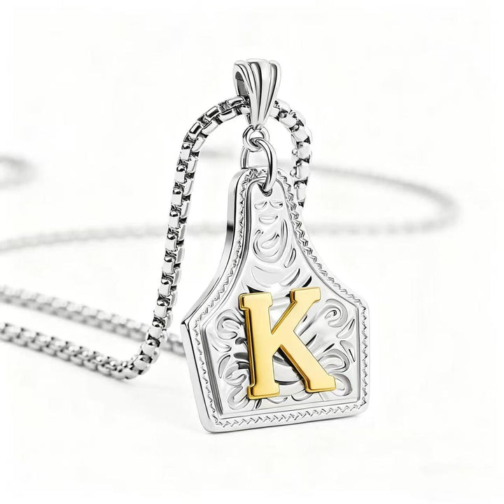 Collar con colgante de letra en relieve exquisito de oro y plata - Plata - K - image 40