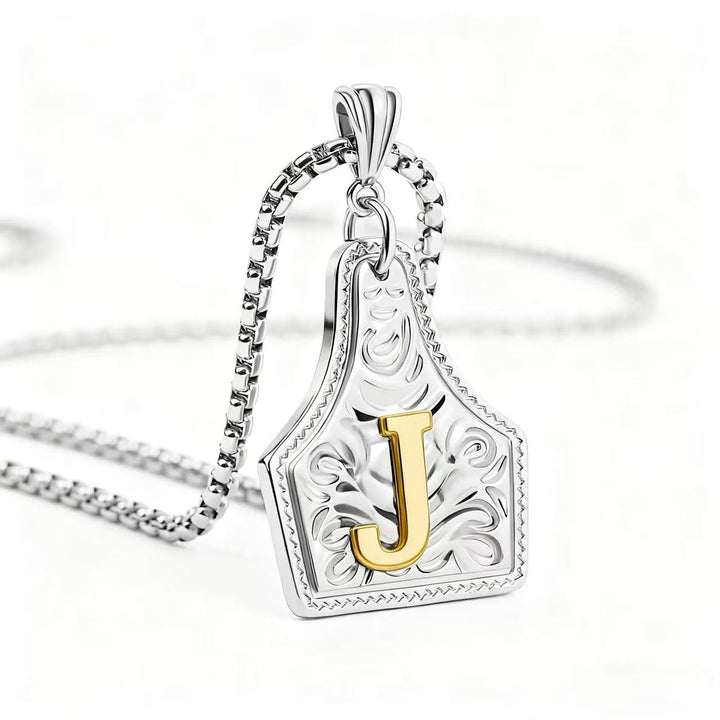Collar con colgante de letra en relieve exquisito de oro y plata - Plata - J - image 39