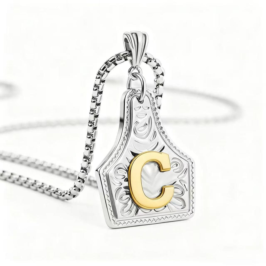 Collar con colgante de letra en relieve exquisito de oro y plata - Plata - do - image 32