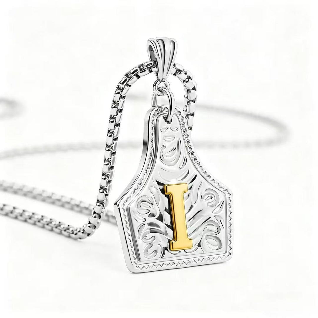Collar con colgante de letra en relieve exquisito de oro y plata - Plata - I - image 38