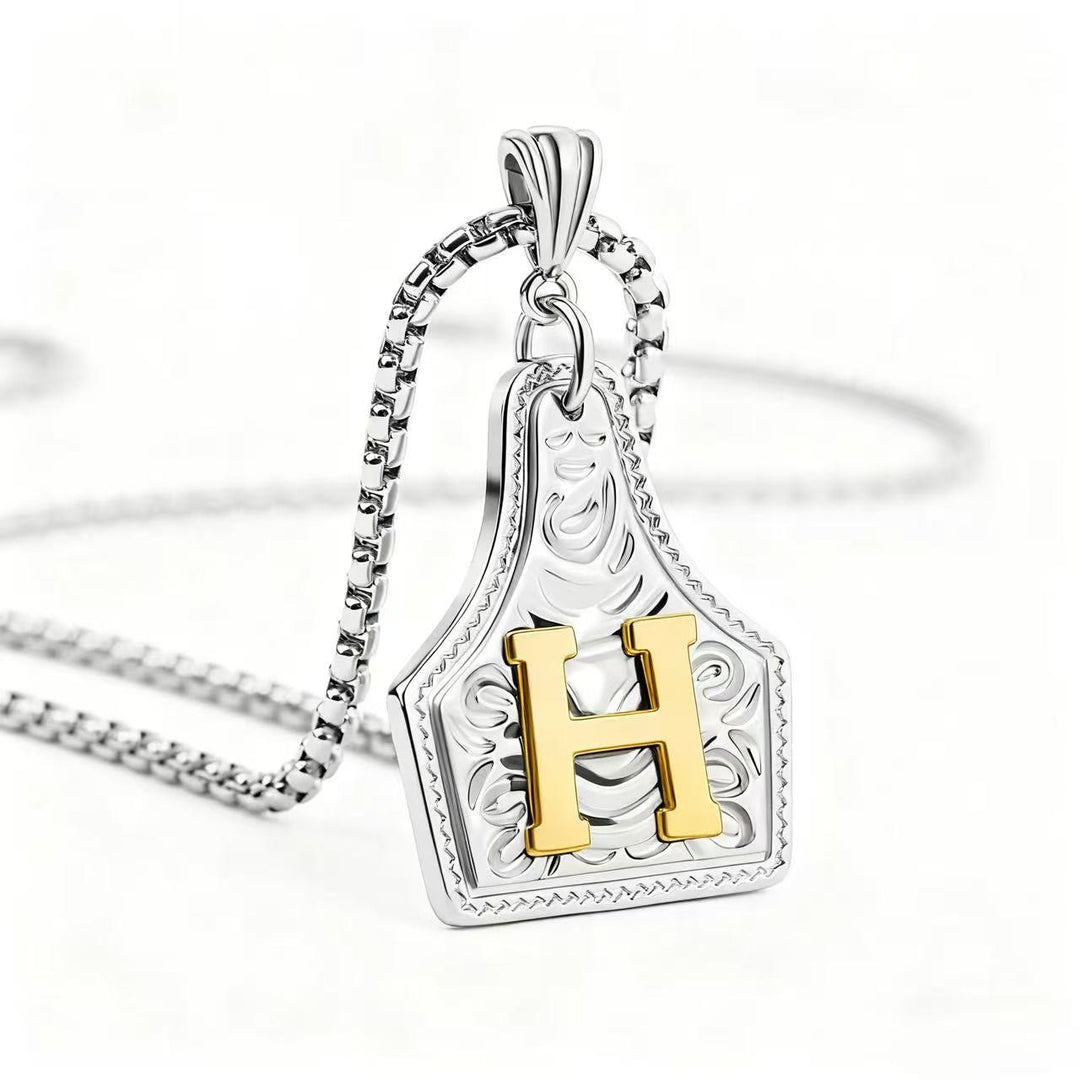 Collar con colgante de letra en relieve exquisito de oro y plata - Plata - H - image 37