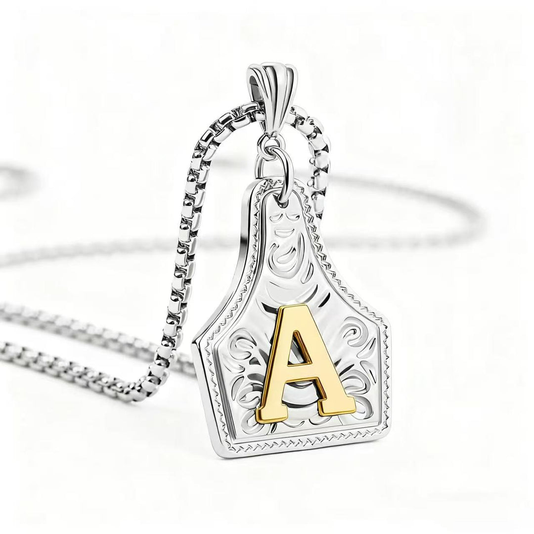 Collar con colgante de letra en relieve exquisito de oro y plata - Plata - A - image 30