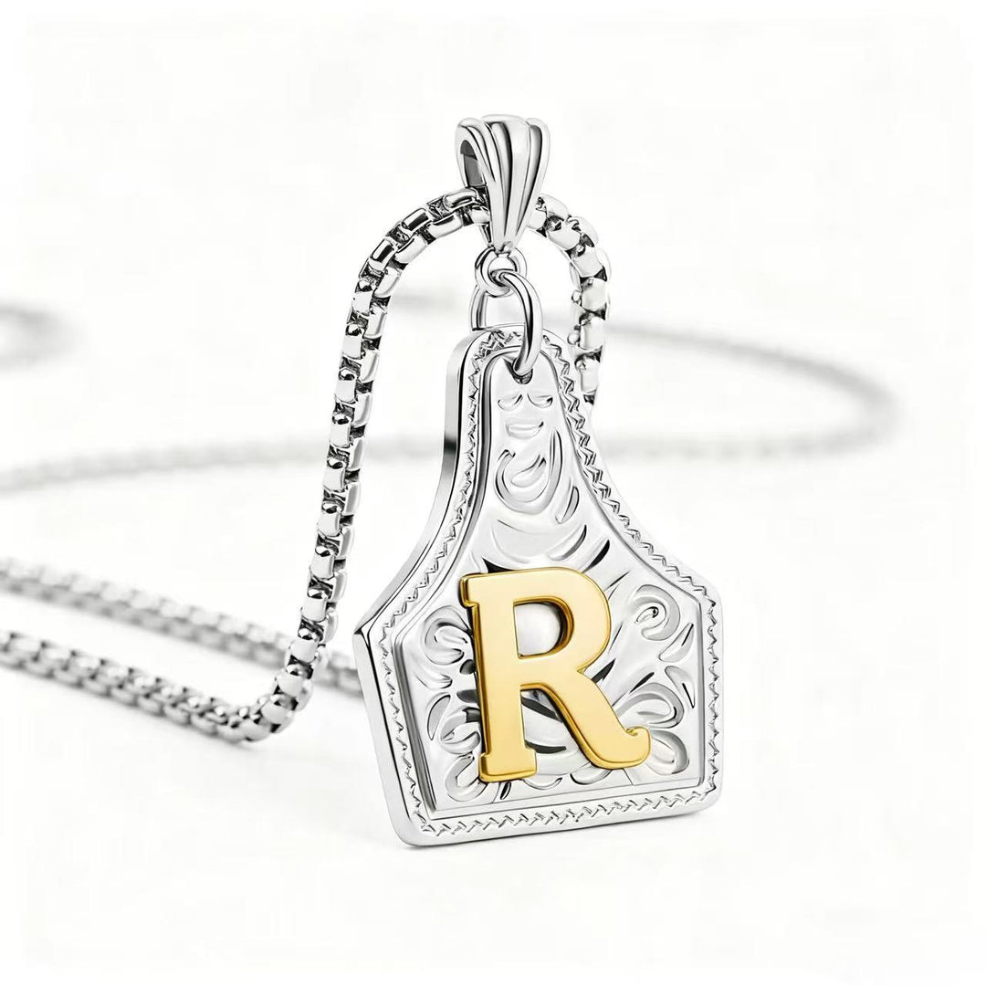 Collar con colgante de letra en relieve exquisito de oro y plata - Plata - R - image 47