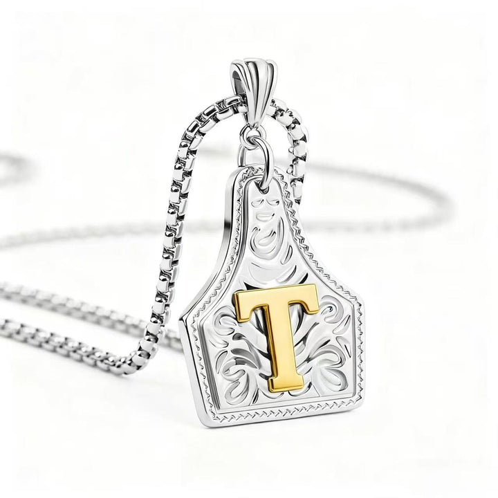 Collar con colgante de letra en relieve exquisito de oro y plata - Plata - T - image 49