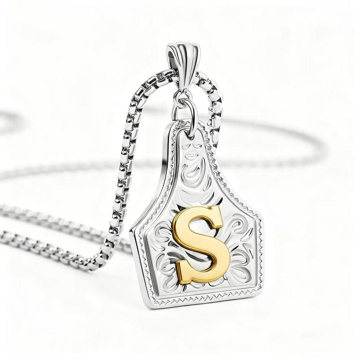 Collar con colgante de letra en relieve exquisito de oro y plata - Plata - S - image 48