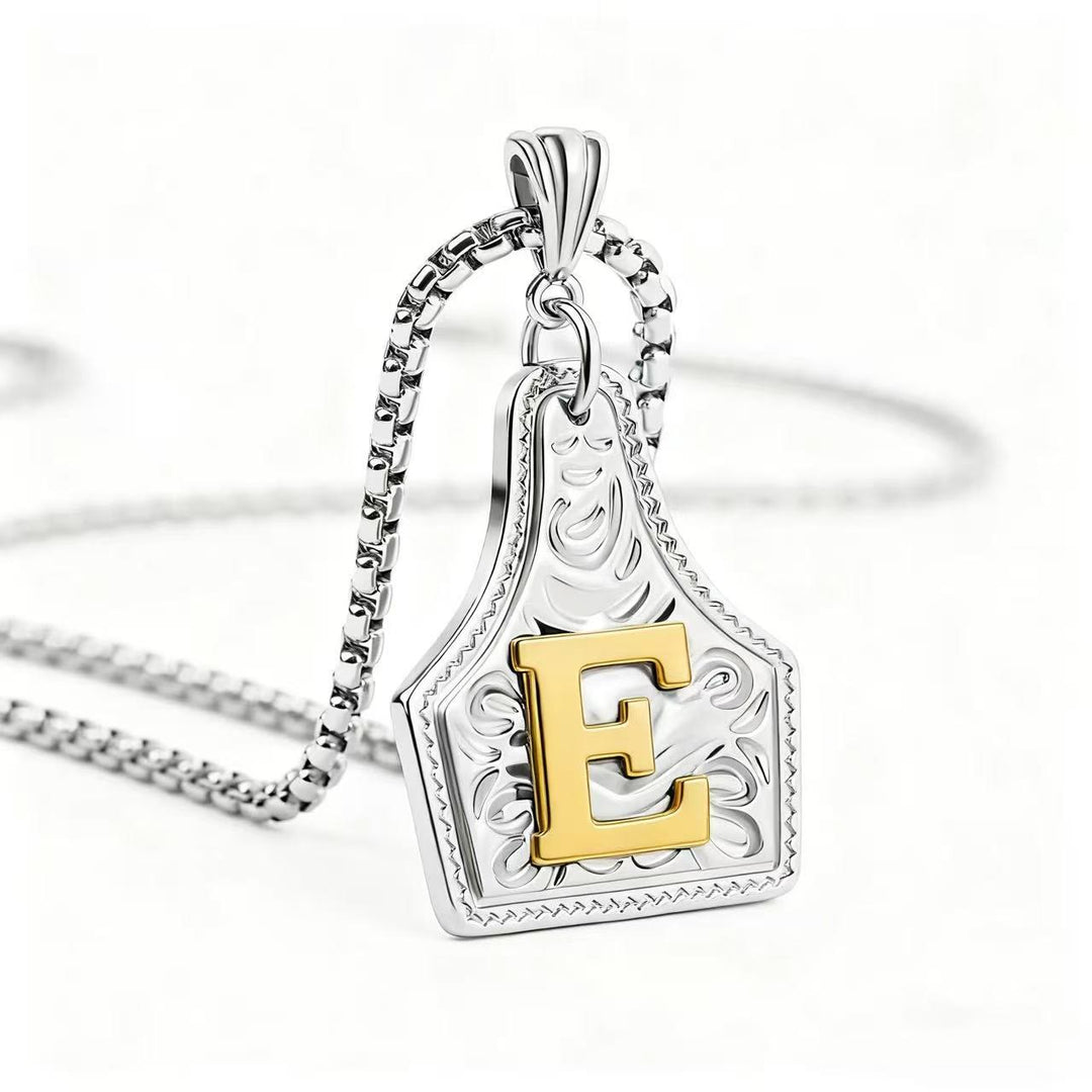 Collar con colgante de letra en relieve exquisito de oro y plata - Plata - mi - image 34