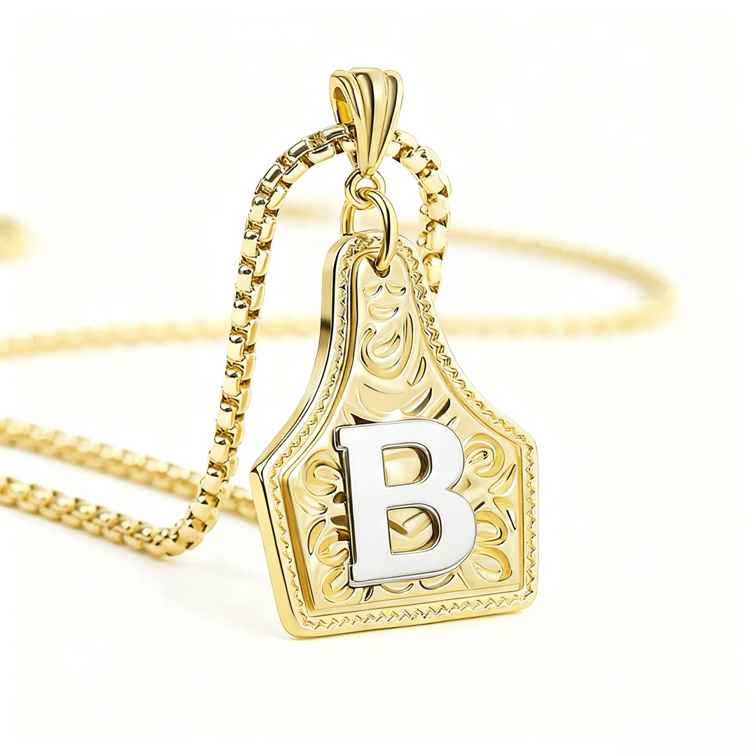 Collar con colgante de letra en relieve exquisito de oro y plata - Dorado - B - image 5