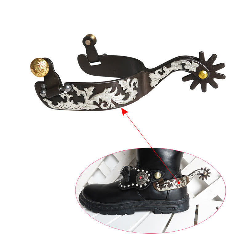 Espuelas de vaquero talladas en cobre blanco con hebilla de latón - image 1