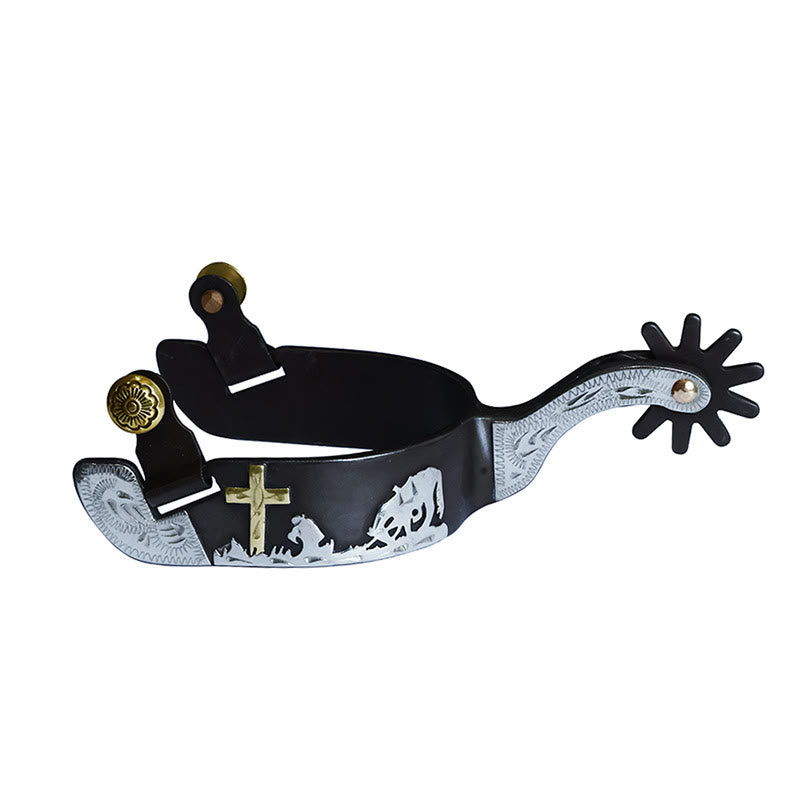 Espuelas cruzadas talladas en cobre blanco y negro con hebillas de latón - Negro - image 0
