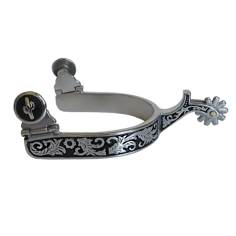 Espuelas vaqueras occidentales con diseño en negro y plateado con engranaje - Plata y negro - image 0