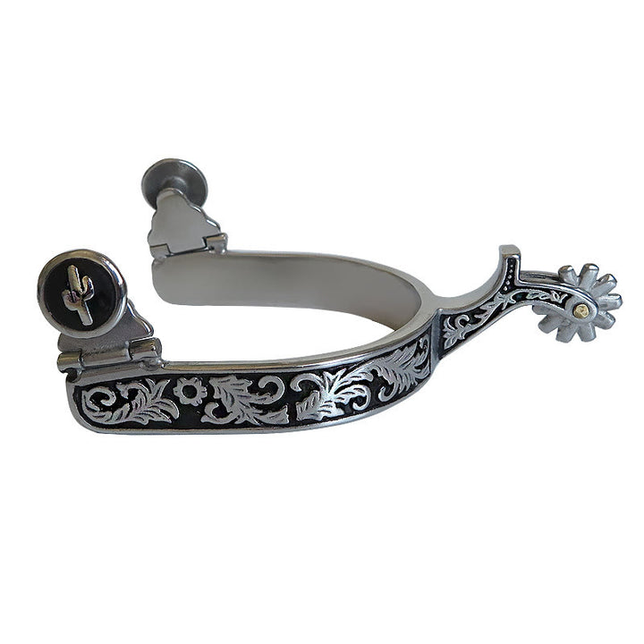 Espuelas vaqueras occidentales con diseño en negro y plateado con engranaje - Plata y negro - image 0