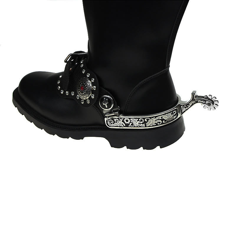 Espuelas vaqueras occidentales con diseño en negro y plateado con engranaje - image 2