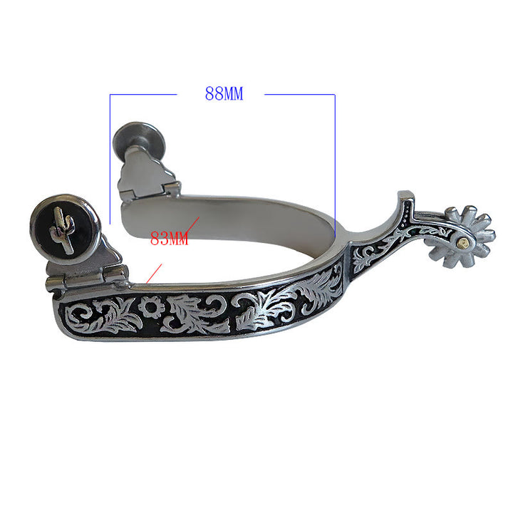 Espuelas vaqueras occidentales con diseño en negro y plateado con engranaje - image 3