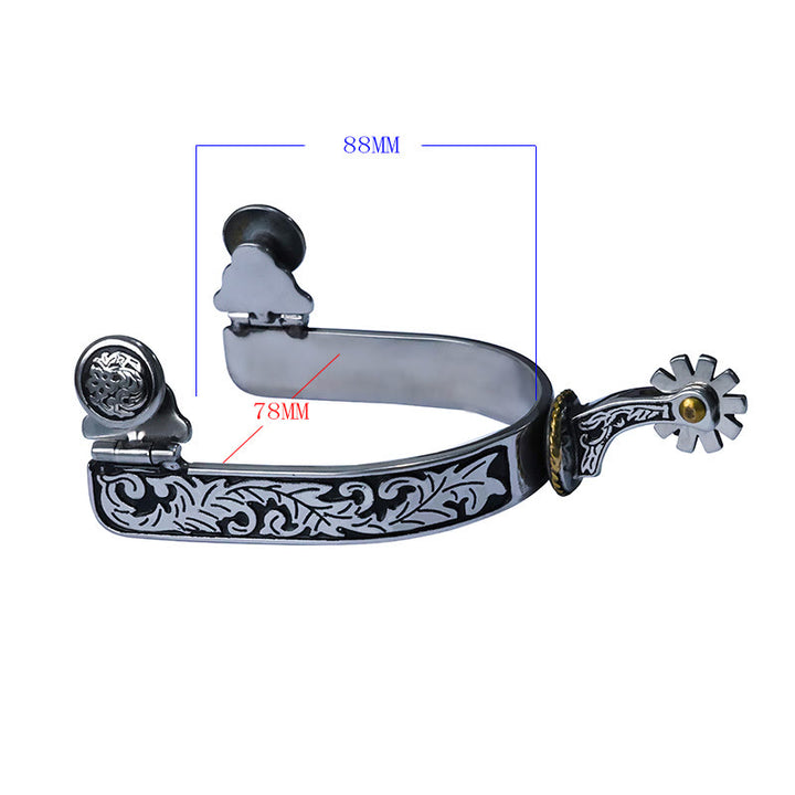 Espuelas de vaquero con hebilla y diseño en negro plateado con engranaje - image 2