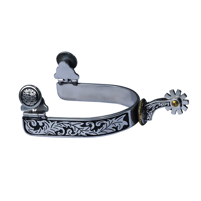 Espuelas de vaquero con hebilla y diseño en negro plateado con engranaje - Plata y negro - image 0