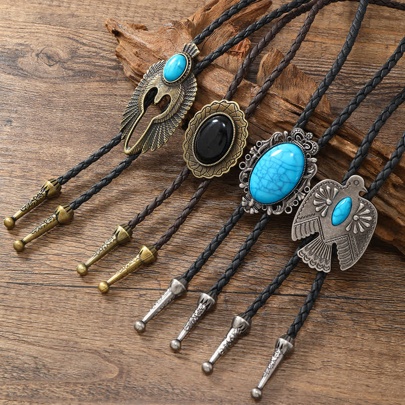 Corbata de bolo con piedra turquesa y pájaro águila occidental - image 0