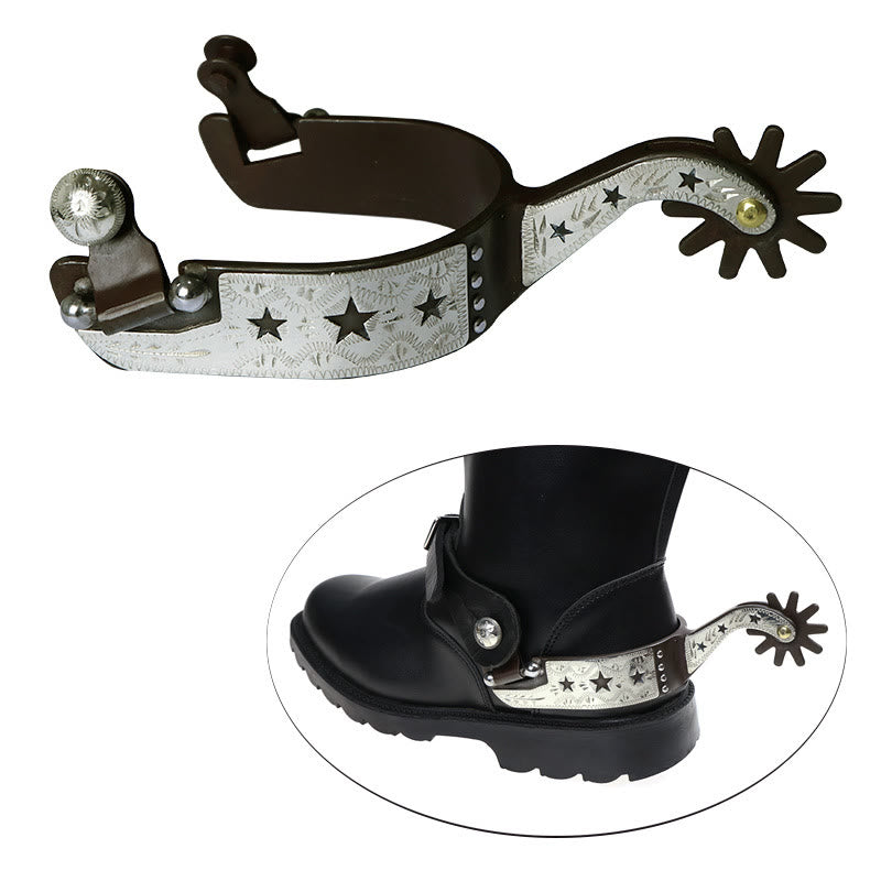 Espuelas de vaquero con hebillas y estrellas de cobre blanco y equipo - image 1
