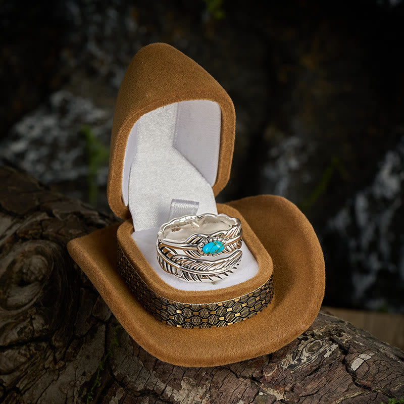 Anillo de plata estilo bohemio con plumas de turquesa incrustadas - image 2
