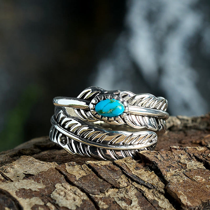 Anillo de plata estilo bohemio con plumas de turquesa incrustadas - image 4