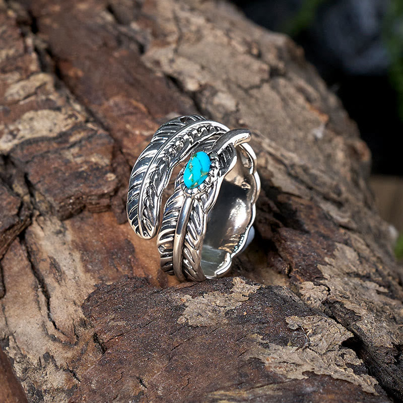 Anillo de plata estilo bohemio con plumas de turquesa incrustadas - image 3
