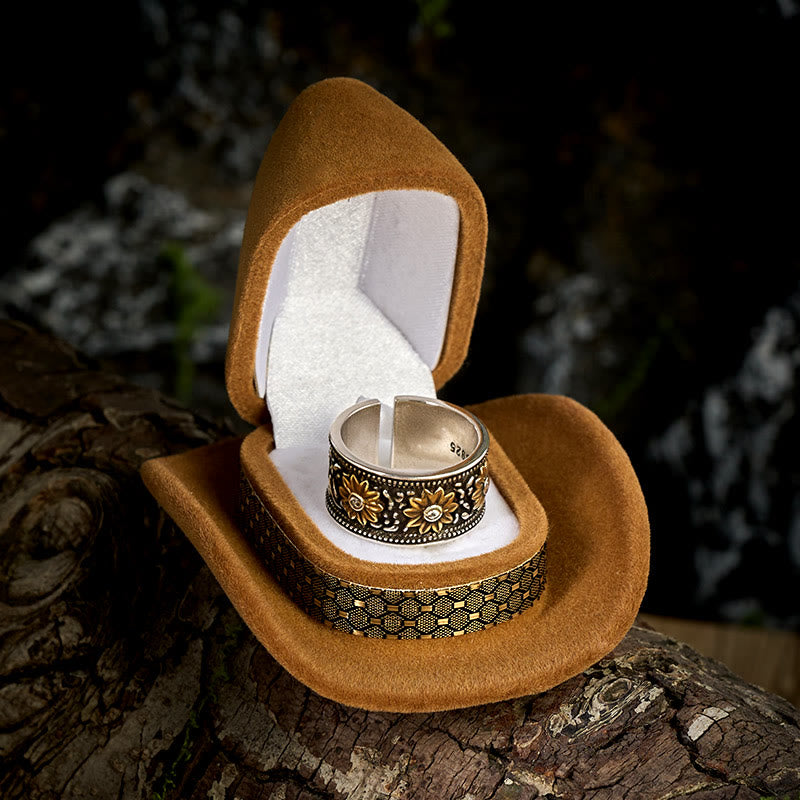 Anillo ajustable retro de plata teñida con flor negra - image 2