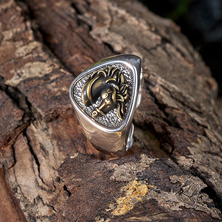 Anillo vintage estilo occidental con cabeza de caballo en 3D - image 3