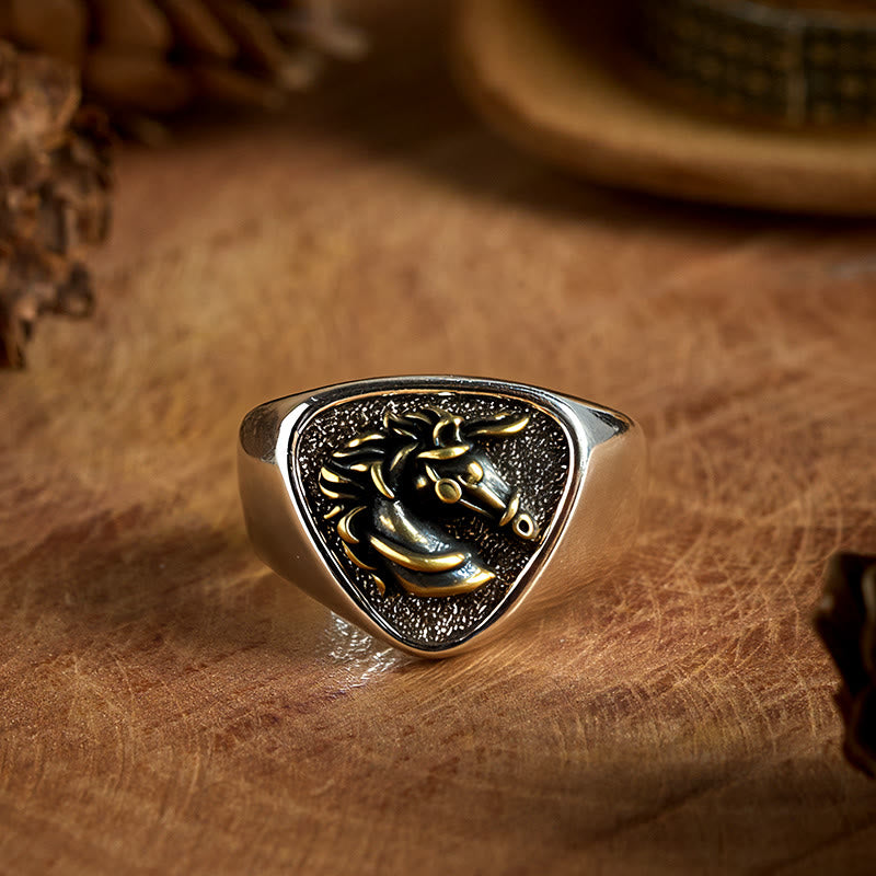 Anillo vintage estilo occidental con cabeza de caballo en 3D - Cabeza de caballo - image 0