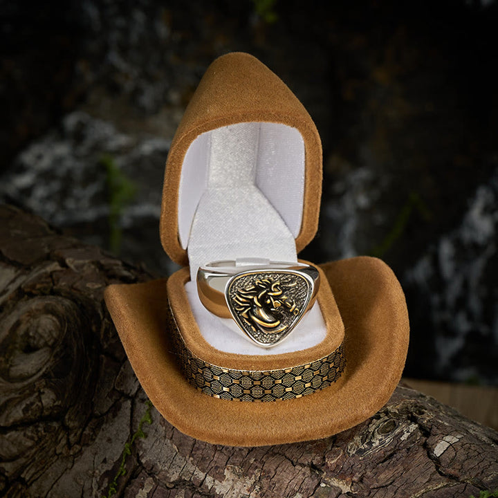 Anillo vintage estilo occidental con cabeza de caballo en 3D - image 2