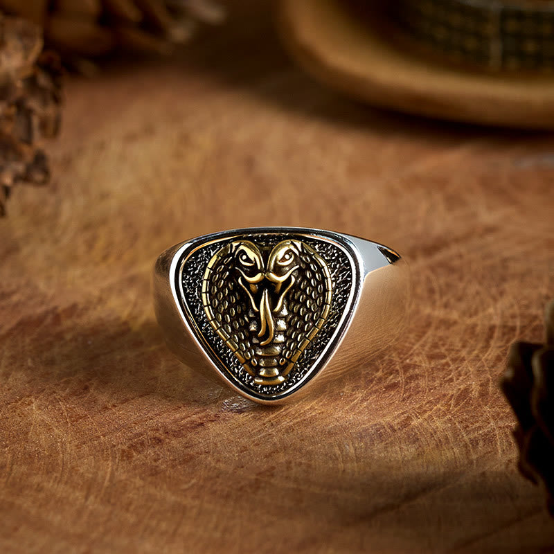 Anillo de cabeza de serpiente feroz de estilo retro occidental - Cabeza de serpiente - image 0