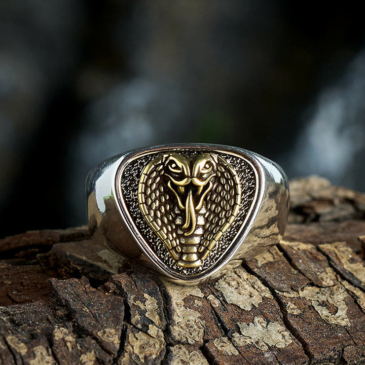 Anillo de cabeza de serpiente feroz de estilo retro occidental - image 3