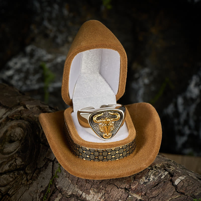 Anillo ajustable con apertura de tótem de caballo y toro de roca dominante para hombre - image 1