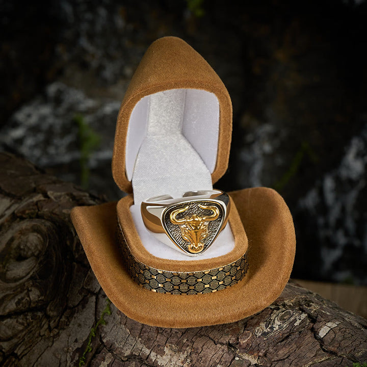 Anillo ajustable con apertura de tótem de caballo y toro de roca dominante para hombre - image 1