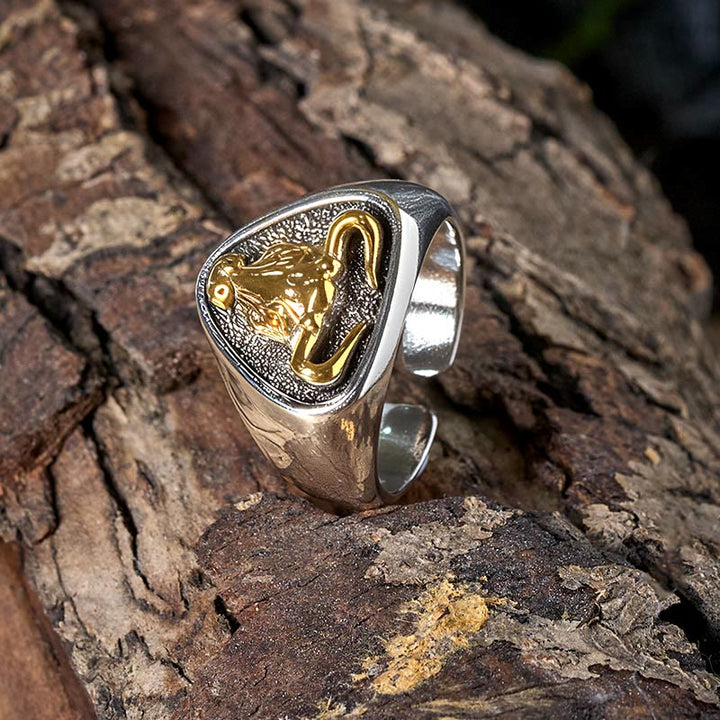 Anillo ajustable con apertura de tótem de caballo y toro de roca dominante para hombre - image 3