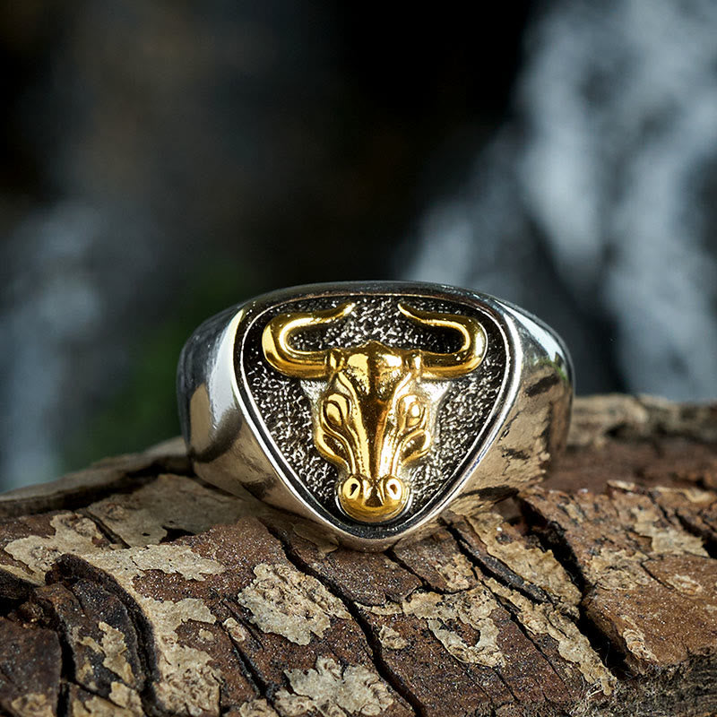 Anillo ajustable con apertura de tótem de caballo y toro de roca dominante para hombre - image 2