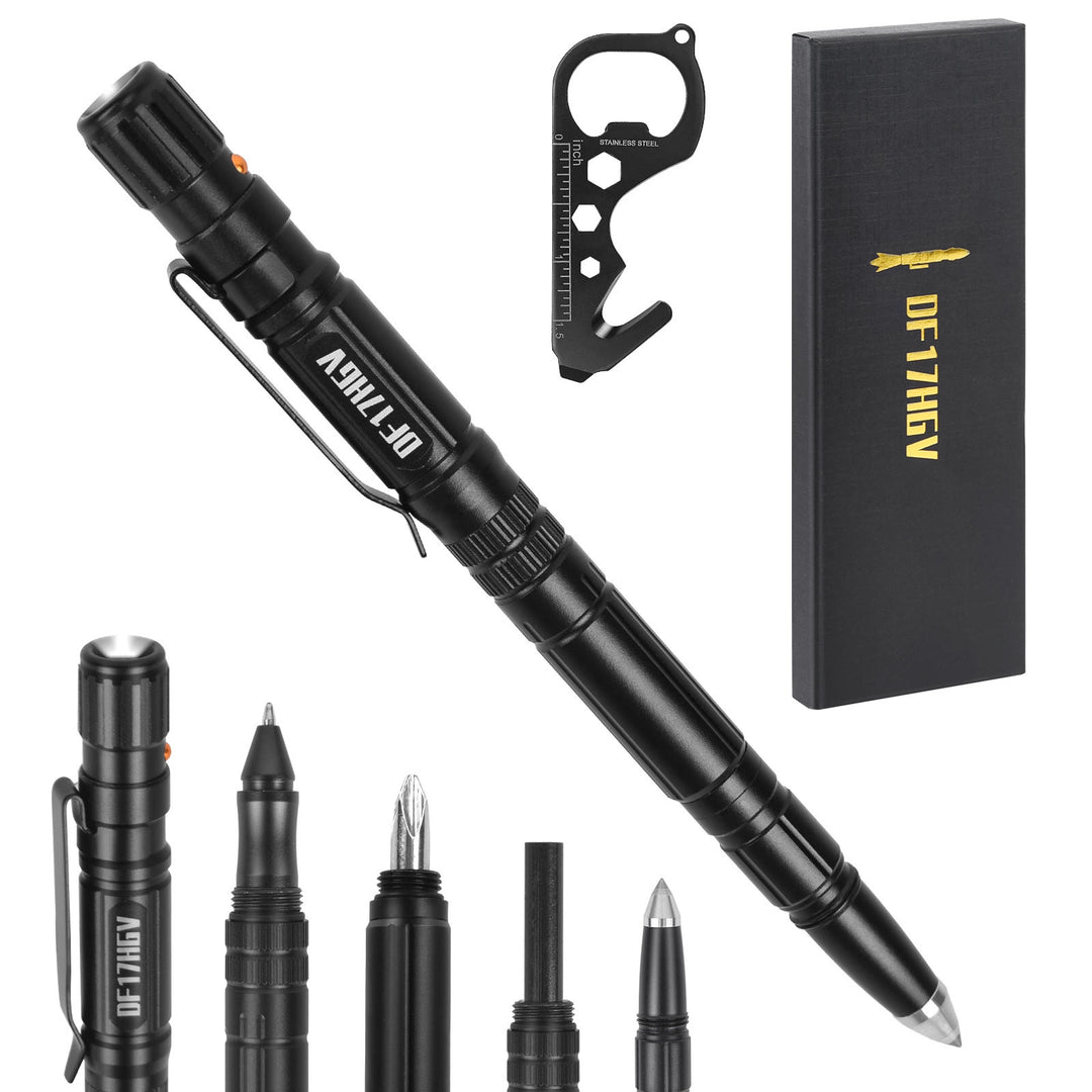 Bolígrafo táctico EDC multifuncional para iluminación, escritura y supervivencia - Negro - image 0