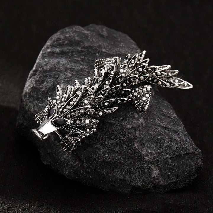 Broche articulado de cocodrilo con incrustaciones de diamantes de imitación móviles - Gris - image 0