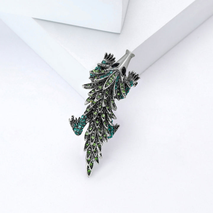 Broche articulado de cocodrilo con incrustaciones de diamantes de imitación móviles - Verde - image 8