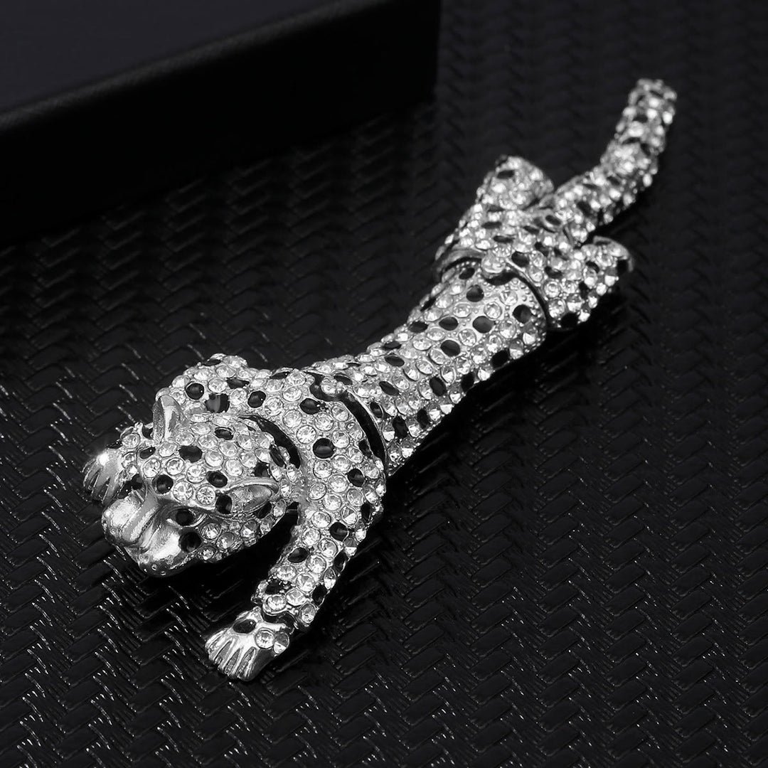 Broche articulado móvil de guepardo con diamantes de lujo - Plata - image 3