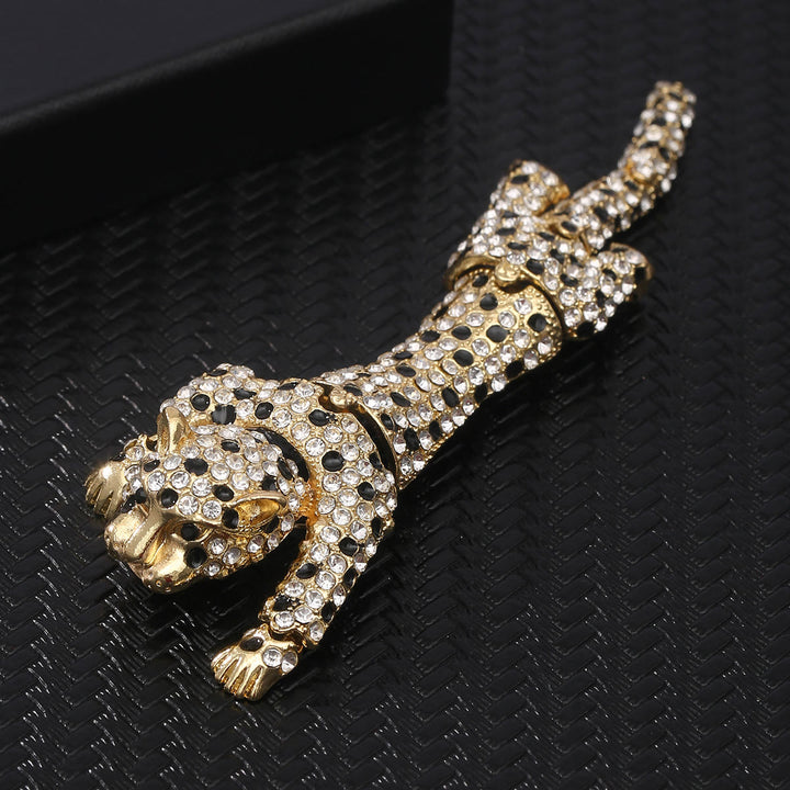 Broche articulado móvil de guepardo con diamantes de lujo - Dorado - image 2