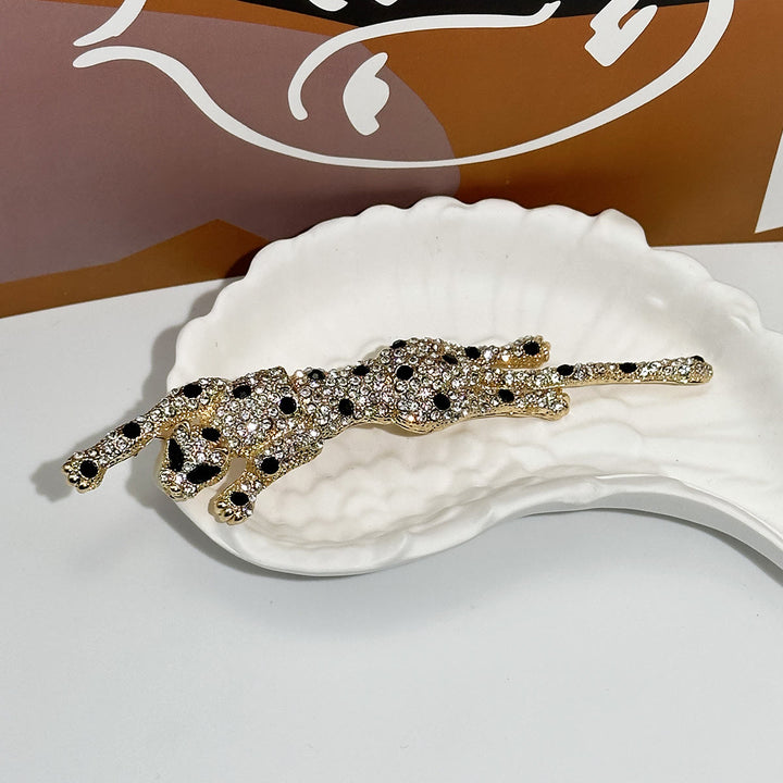 Broche articulado de guepardo móvil con puntos negros y incrustaciones de diamantes - Dorado - image 0