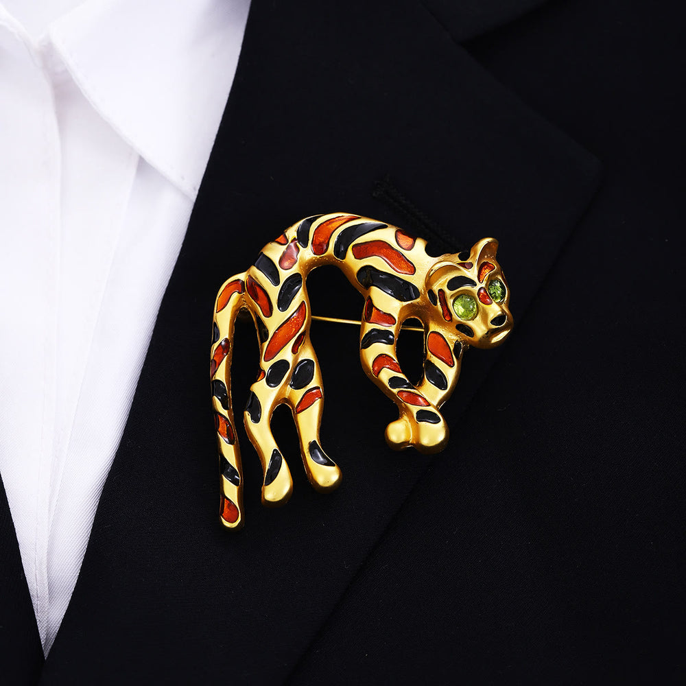 Broche de leopardo con gotas de aceite de colores de estilo antiguo medio - image 1