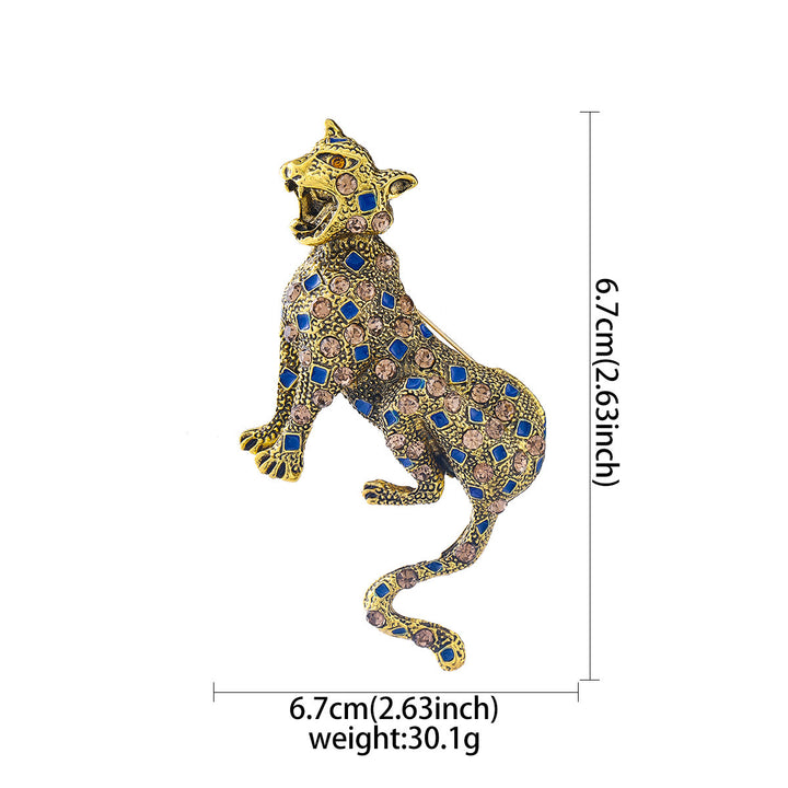 Broche de leopardo cuadrado azul con diamantes tachonados en oro - image 4