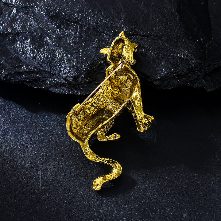 Broche de leopardo cuadrado azul con diamantes tachonados en oro - image 3