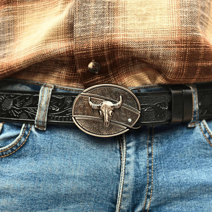 Cinturón de cuero con cuchillo plegable oculto de toro Longhorn para hombre - image 4