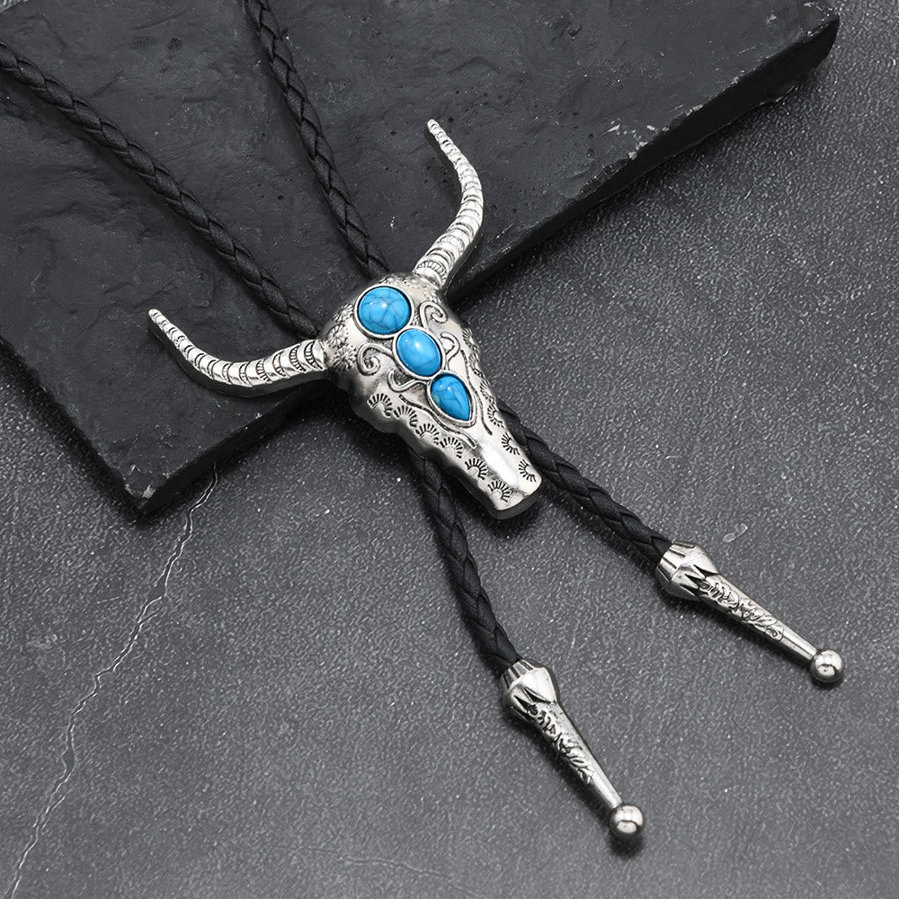 Corbata tipo bolo con colgante de toro turquesa occidental - Plata - image 0